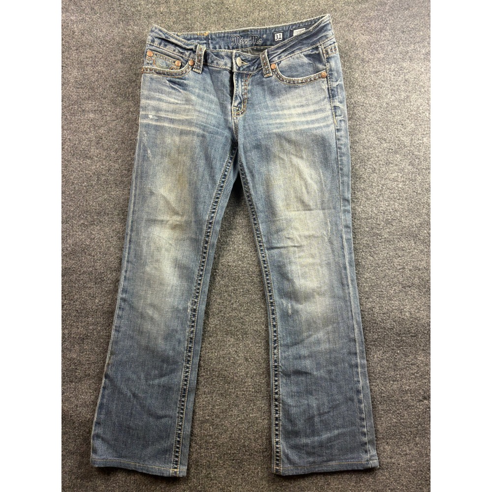 Miss Me Bootcut Jeans Womens 31 Blue Medium Wash Distressed JP4292KNLE